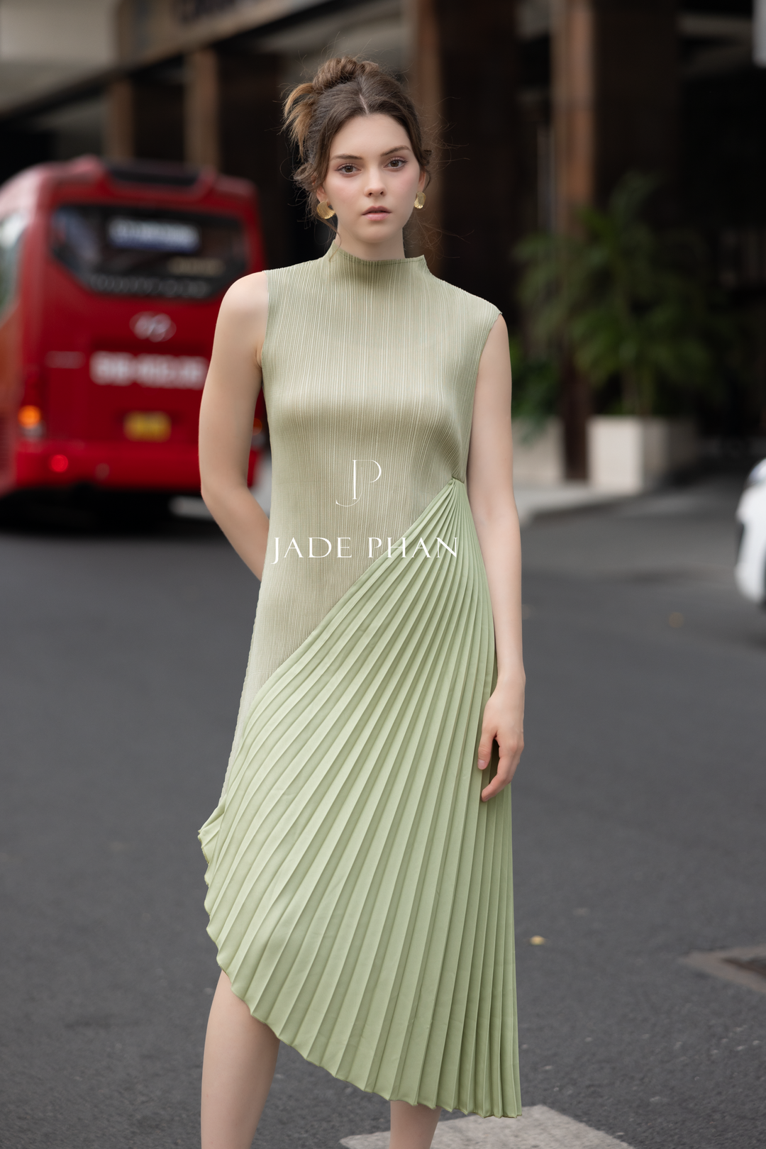 CHERYL Pleated Dress - Xanh đá