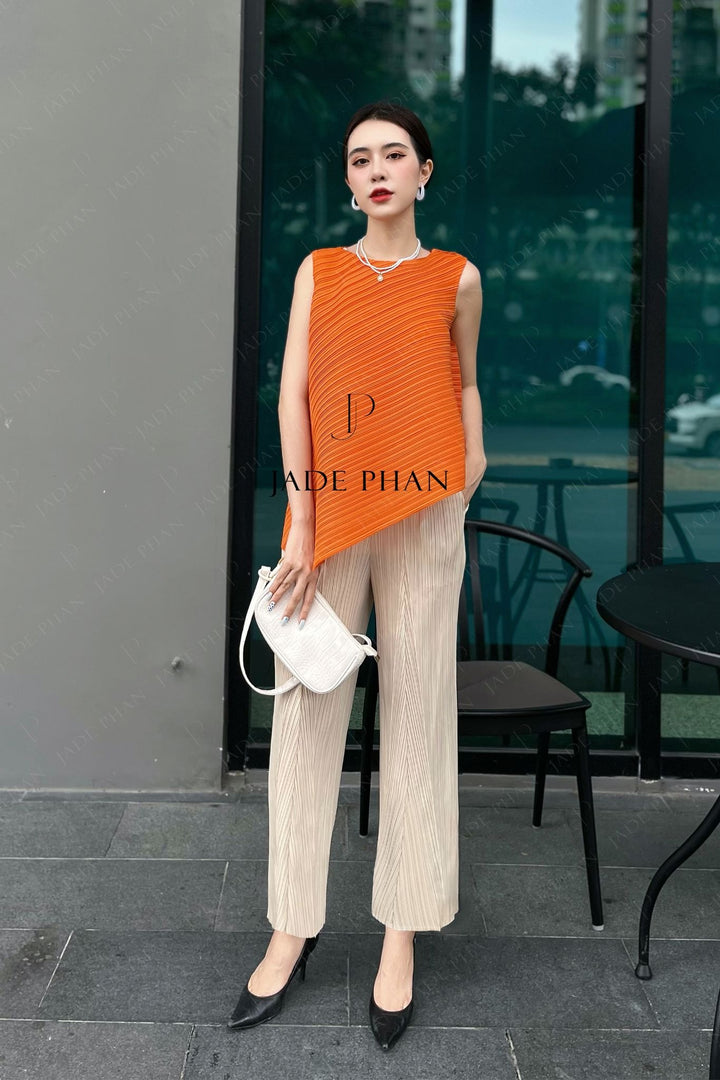 Set Léa Top & Katle Bottom/ Áo Léa Cam & Quần Katle Trắng
